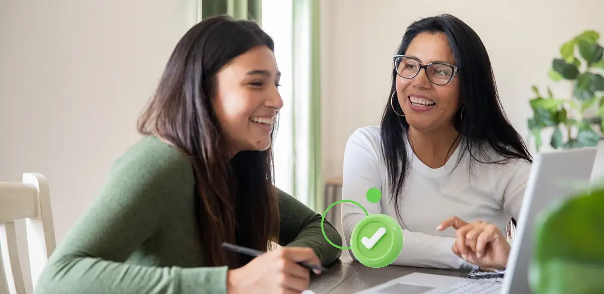 girls talking and smiling